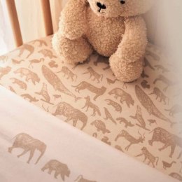 Jollein - Prześcieradło do łóżeczka 120 x 60 cm Animals Nougat