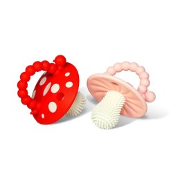 RaZbaby - Gryzak logopedyczny Grzybek dla niemowląt na ząbkowanie 2 szt. Red-Pink