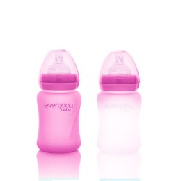 Everyday Baby - Szklana butelka ze smoczkiem reagująca na temperaturę S 150 ml Cerise pink