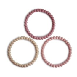 Mushie - Gryzak silikonowy bransoletka 3 szt. Pearl Linen-Peony-Pale pink