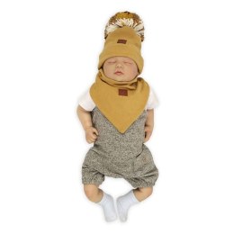 Pom Pom - Komplet niemowlęcy Czapka z bandanką Alpaca S Boho Mustard