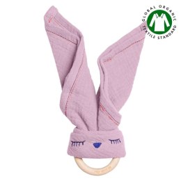 Hi Little One - Przytulanka z bawełny organicznej z gryzakiem 2w1 Bunny Baby pink Dark