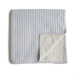 Mushie - Otulacz z bawełny organicznej 120 x 120 cm Stripe Blue