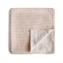 Mushie - Otulacz z bawełny organicznej 120 x 120 cm Stripe Natural