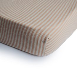 Mushie - Prześcieradło do łóżeczka 120 x 60 cm Stripe Natural