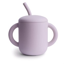 Mushie - Silikonowy kubek ze słomką Soft lilac