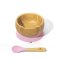 Avanchy - Bambusowa miseczka z przyssawką i łyżeczką 4 m+ Baby Pink