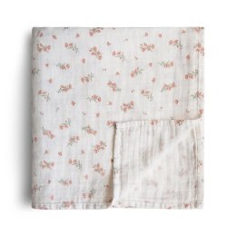Mushie - Otulacz z bawełny organicznej 120 x 120 cm Flowers Pink