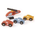 Tender Leaf Toys - Drewniany garaż z samochodami i helikopterem