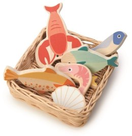 Tender Leaf Toys - Wiklinowy koszyk z rybami i owocami morza