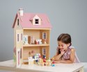 Tender Leaf Toys - Drewniany trzypiętrowy domek dla lalek z wyposażeniem Foxtail Villa